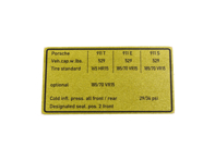 Sticker Tyre Pressure. Porsche 911 1972-1973 *US spec. - 91100651201, 91100651202, 91100651220