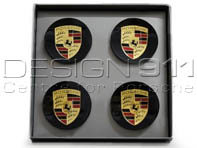 Wieldoppen met gekleurd embleem voor Porsche 718 Boxster / Cayman / Panamera / 958 Cayenne (set van 4) - 00004460532, 99704460047, 00004460722