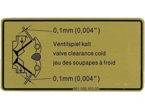 Sticker Inlet and Exhaust Valve Clearance. Porsche 911  / 914 / 964 - 90100650300 - 1601500106