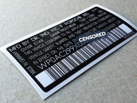 Door Jam VIN Number Decal. Porsche 911 (993) 1993–1998 - 99370111226