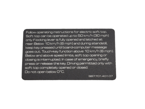 Veiligheidssticker cabriodak - Engels. Porsche 987 Boxster 2005-12 - 98770140107