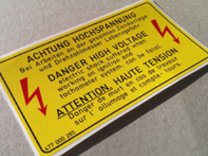 Danger High Voltage decal. Porsche 924 / 944 - 477000285