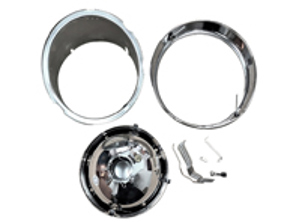 Headlamp set, loose kit, with chrome rim, without glass. Porsche  911 69-83 LHD - 91163111300, 1695100900