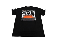 Camiseta Design 911 - Negra/Gris con logotipo en el pecho izquierdo y gráfico grande en la parte trasera