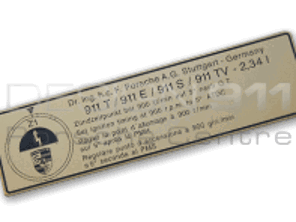 Sticker Engine Timing. Porsche 911 T / E / S - 91100651100