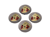 Wieldoppen Platina zijde met embleem voor Porsche (set van 4) - 99104460021, 00004460533, 00004460723
