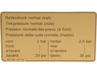 Pegatina Presión de los neumáticos. Porsche 911 1984-89 / 924 / 944 - 93770112700 - 1601500906