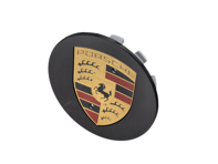 Radzierblende Schwarz mit farbigem Porsche Wappen. Porsche 718 / 971 / 991.2 / 992.1 / 9YB - 7L5601151041, 7L5601151