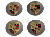 Radkappen in Platin mit farbigem Wappen für Porsche Macan (4er-Set) - 00004460514, 00004460714
